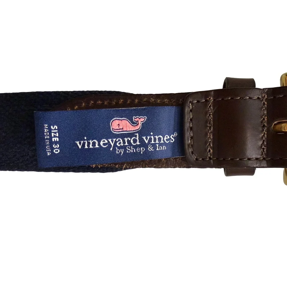 Vineyard Vines Saratoga Race Course Belt Mens 30 Red Houndstooth Canvas Leather